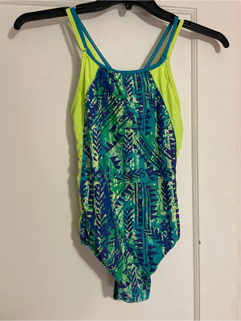 Girls' Neon Lime & Teal Patterned One-Piece Swimsuit - Youth